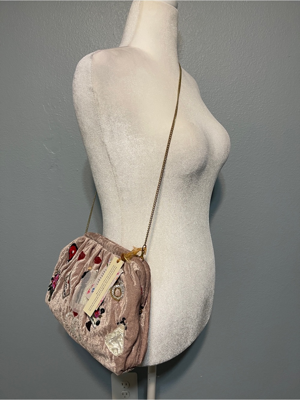 NWT Handcrafted India Velvet Beaded Purse Applique Just Married Wedding Bridal - Picture 3 of 11